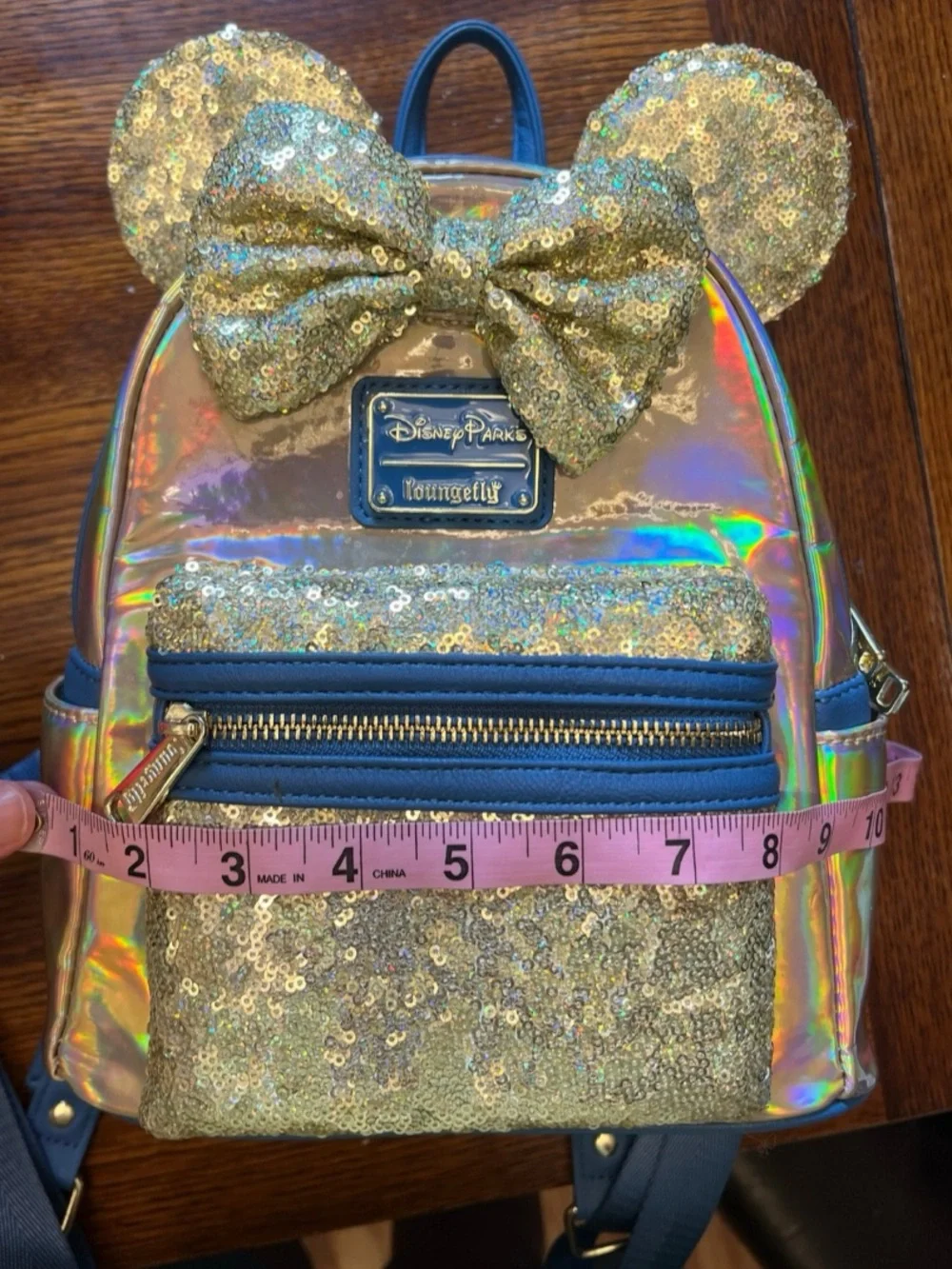 Loungefly Disney Minnie Mouse Iridescent Silver Sequin Ears Mini Backpack Bag